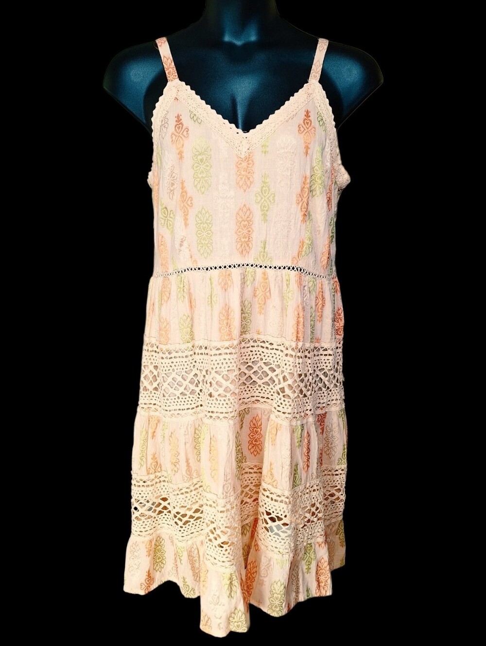 Anthropologie Me 2 Magic Midi Dress XL Boho Peasant Embroidered Floral Tiered